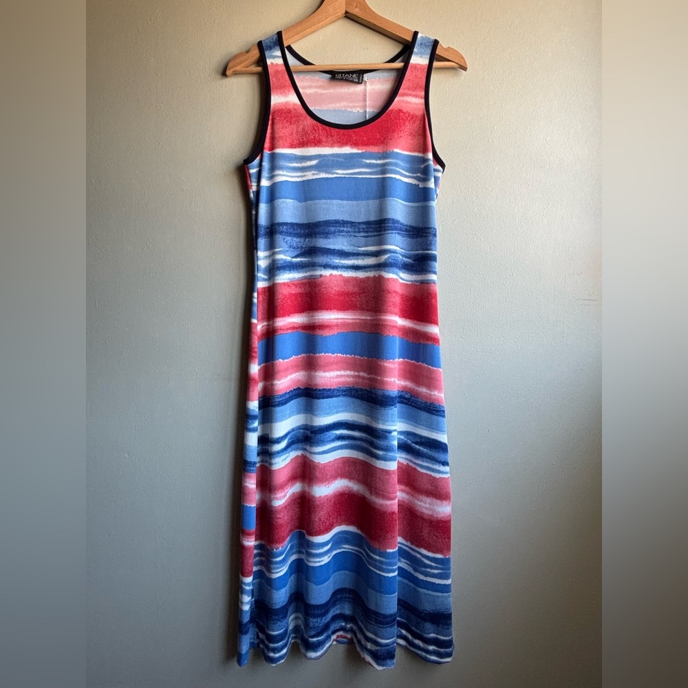 Sleeveless Striped Maxi Dress in Red, Blue & White